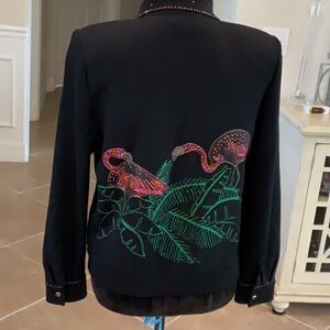 St. John Evening by Marie Gray, black zipfront knit, flamingo back, size 4